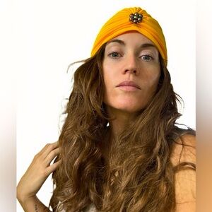 New Yellow Turban Head piece hat with jewels Gypsy costume festival